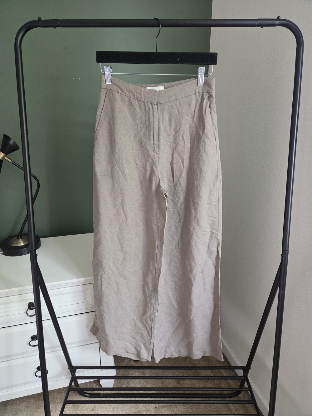 H&M Taupe Wide-Leg Linen Blend Pants